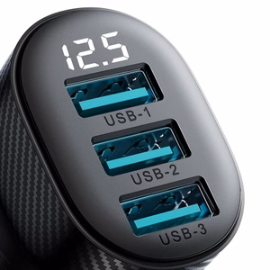 Joyroom JR-CCD03 3.4A автомобильное зарядное устройство с дисплеем 3x USB-A - чёрный