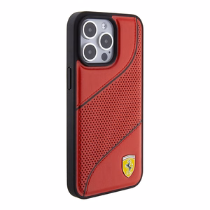 Ferrari Perforated Waves Metal Logo ümbris jaoks iPhone 15 Pro - punane