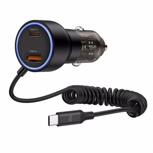 CC05 Car Laadija 2-Port PD60 W + USB-C Kaabel - must