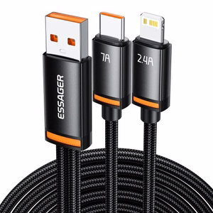 USB kaabel Essager Triple 3in1 must USB / Type-C / Lightning 100cm