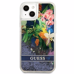 Guess GUHCP13SLFLSB iPhone 13 mini 5.4" синий/синий жёсткий чехол Flower Liquid Glitter