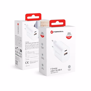 Phone laadija Forcell F-Energy USB C + USB A QC4.0 PD 3A 35W TFK-TC-35WPD valge