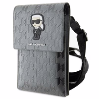 KARL LAGERFELD universal bag jaoks mobile KLWBSAKHPKG (Saffiano Mono Ikonik) hõbedane