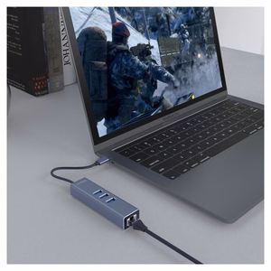 Savio AK-57 USB-C – 3x USB-A jaotur RJ-45 gigabiti Etherneti adapteriga, 5000 Mbit/s, hall