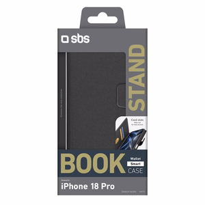 SBS Wallet Smart ümbris mudelile iPhone 18 Pro, rahakoti ja alusega – must