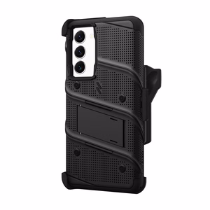 ZIZO BOLT Series tugevdatud ümbrise komplekt Samsung Galaxy S23+ jaoks, 9H ekraanikaitse, sisseehitatud tugijala ja vööklambriga hoidikuga, must