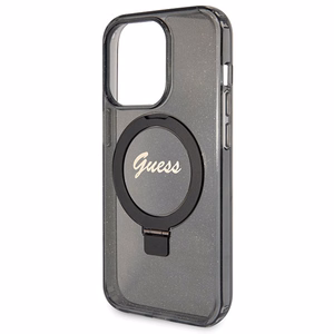 Guess Ring Stand Script Glitter MagSafe ümbris jaoks iPhone 14 Pro - must