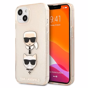 Karl Lagerfeld Glitter Karl's & Choupette Head Case iPhone 13 mini jaoks - kuldne