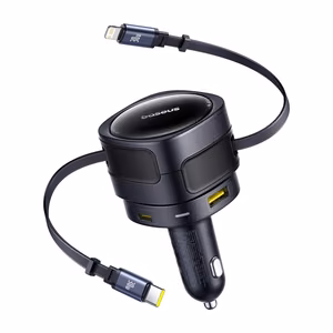 Baseus Enjoyment Max car laadija with USB-C+Lightning cables and USB-A+USB-C ports 90W must