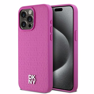 DKNY Leather Monogram Pattern Metal Logo MagSafe Ümbris jaoks iPhone 15 Pro Max - Roosa