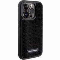 Karl Lagerfeld Rhinestone Logo Metal Plate ümbris jaoks iPhone 15 Pro - must
