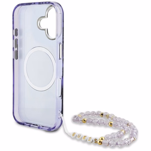 GUESS ümbris jaoks IPHONE 16 compatible with MagSafe GUHMP16SHPCTPLSU (IML Palm Trees Triangle W/ Pearl Strap) lilla