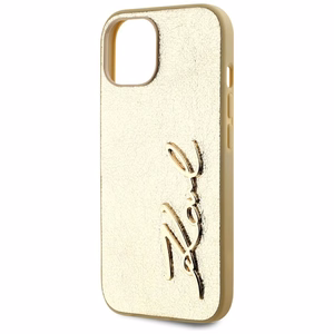 Karl Lagerfeld Wrinkled Metal Signature iPhone 15 Ümbris - Kuldne