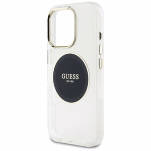 Guess IML Metal Colored Circle Classic Logo MagSafe ümbris jaoks iPhone 16 Pro - must