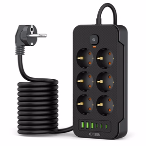 TECH-PROTECT PC6X6 PIKENDUSJUHE 3 USB & 3 TYPE-C & 6 PESA 200CM MUST