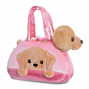 Fancy Pals PeekaBoo keskkonnahoidlik labradori plüüslelu roosas kotis, 20 cm