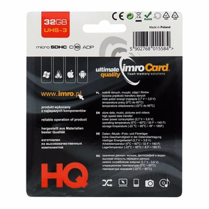IMRO memory card microSD 32GB 100MB/s class 10 UHS 3 with adapter SD