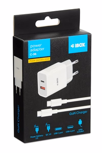 Seinalaadija iBOX C-36 GaN PD20W, valge