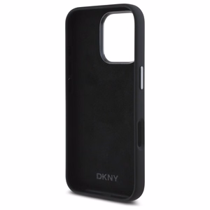DKNY Liquid Silicone Metal Logo iPhone 16 Pro Ümbris - Must