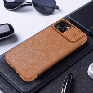 Nillkin Qin Nahast Pro Case iPhone 14 Plus kaamerakate Holster Cover Flip Case must