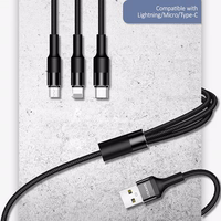 USAMS Punutud kaabel U5 3w1 1,5m 2A must (lightning/microUSB/USB-C) SJ2193IN101 (US-SJ219)