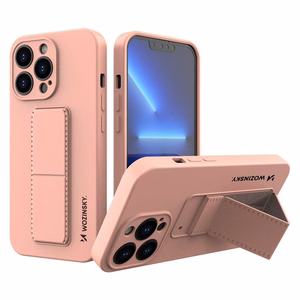 Wozinsky Kickstand Case iPhone 13 mini silikoonist ümbris koos statiiviga roosa