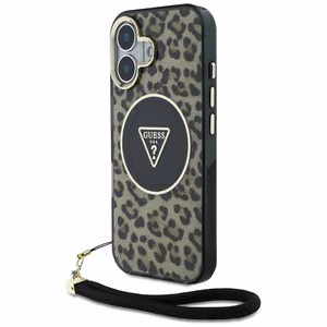 Guess HC IML Leopard Triangle Cord Strap MagSafe iPhone 16 Ümbris - Brown