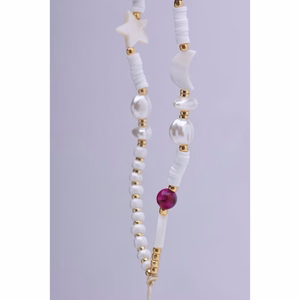 SHELLS Phone lanyard, Phone pendant / cord length 44cm (22cm in the loop) / on hand - valge and lilla