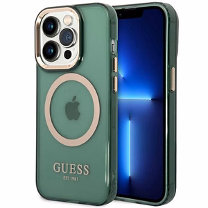 Guess GUHMP14LHTCMA iPhone 14 Pro 6.1" green/khaki hard case Gold Outline Translucent MagSafe