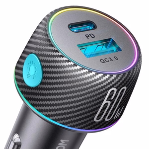 Autolaadija Joyroom „JR-CCN01" must 60W (PD20W / USB-C) LED-valgusega