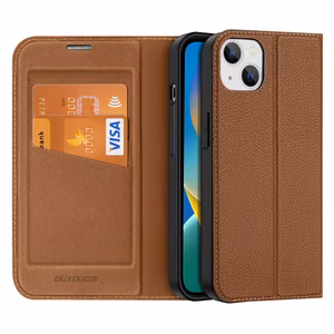 Dux Ducis Skin X2 ümbris iPhone 14 Plus'ile magnetilise klapiga pruuni värvi ümbris