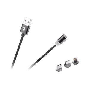 Magnetiline 3-in-1 USB-kaabel, micro-USB, USB-C ja Lightning, 100 cm, must