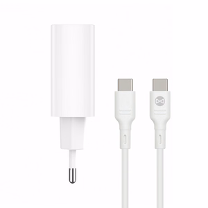 Forever TC-07-30AC PD QC laadija 1x USB-C 1x USB 30W valge + USB-C - USB-C kaabel 60W