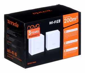 Tenda MX3 (2-pack) AX1500 kahesageduslik (2,4 GHz/5 GHz) Wi-Fi 6 (802.11ax) Mesh-süsteem, 1 LAN-port, siseantennid, valge