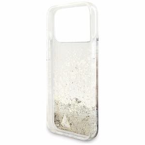 kuldne Guess Liquid Glitter 4G Charms ümbris iPhone 18 Pro Max / 17 Pro Max jaoks