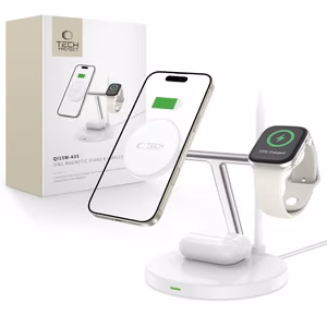 Tech-Protect QI15W-A35 3-in-1 Induktiivne Laadija koos MagSafe jaoks Phone / AirPods / Apple Watch - valge