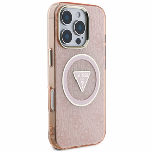 Guess IML Metal Glitter 4G Circle Triangle MagSafe Ümbris jaoks iPhone 16 Pro Max - Roosa