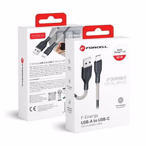 Kaabel USB A to USB C Forcell F-Energy QC4.0 5A 60W Carbon 1 m CB-02A must