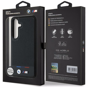 BMW Leather Tricolor Stripe MagSafe Ümbris jaoks Samsung Galaxy S25 - must