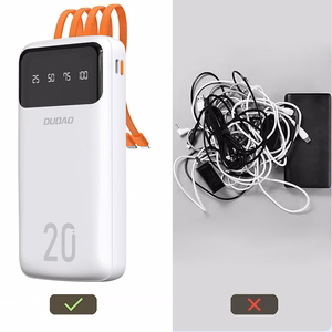Dudao powerbank большой емкости с 4 встроенными кабелями 20000mAh USB Type C + micro USB + Lightning + USB-A (вход) - черный (Dudao K6Pro+)