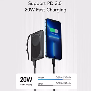 VEGER powerbank 10000 mAh with juhtmevaba charging compatible with MagSafe PD QC3.0 2A 20W MagOn (VP1151 / W1151) valge
