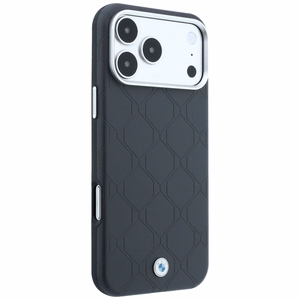 BMW Sign Deboss Quilted Metal Logo ümbris seadmele iPhone 18 Pro / 17 Pro, MagSafe-ühilduv – tumehall