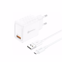FONENG võrgulaadija EU54 18W 1xUSB QC3.0 + kaabel Micro USB valge