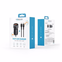 Forever CC-06 PD QC autolaadija 1x USB-C 1x USB 20W must + USB-C - USB-C kaabel 60W