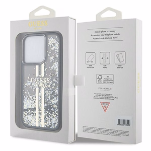 Guess Liquid Glitter kuldne Stripes ümbris jaoks iPhone 15 Pro - must
