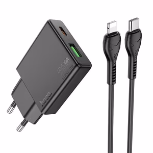 Phone Laadija Hoco Slim USB A + USB C QC3.0 PD 3A 20W + Kaabel USB C to Lightning N38 must
