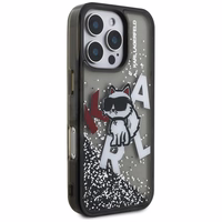 Karl Lagerfeld Liquid Glitter Choupette Logo Ümbris jaoks iPhone 16 Pro - must
