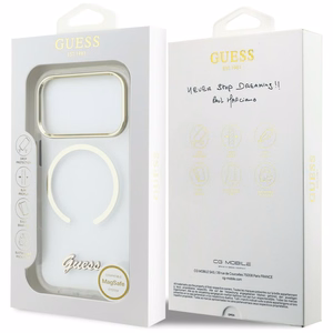 Guess IML Script Metal MagSafe Ümbris for iPhone 17 Pro - Clear