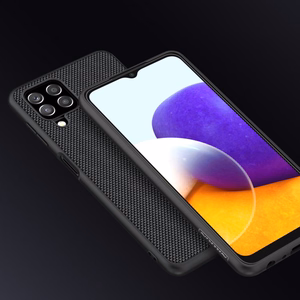 Nillkin Textured Case vastupidav tugevdatud ümbris koos geelraami ja nailonist tagaküljega Samsung Galaxy A22 4G mustale küljele