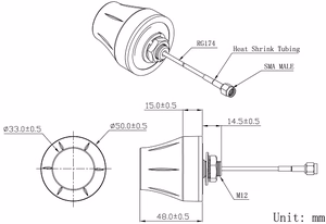 GSM antenn, 824~960/1710~2170MHz, 2dBi, 58mm